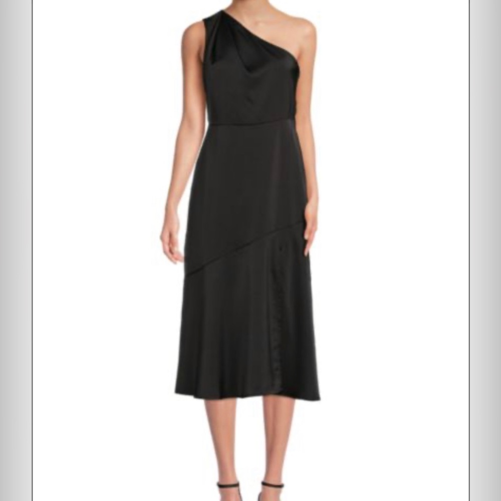 NWT Sam Edelman black one shoulder midi dress size 10